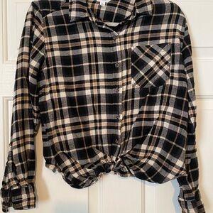 Time and Tru Black and Tan Plaid Top